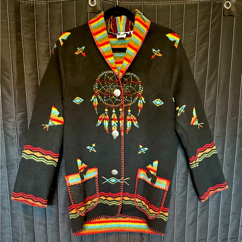 Rhonda Stark Wool Blend Southwestern Print Car Coat Size XS